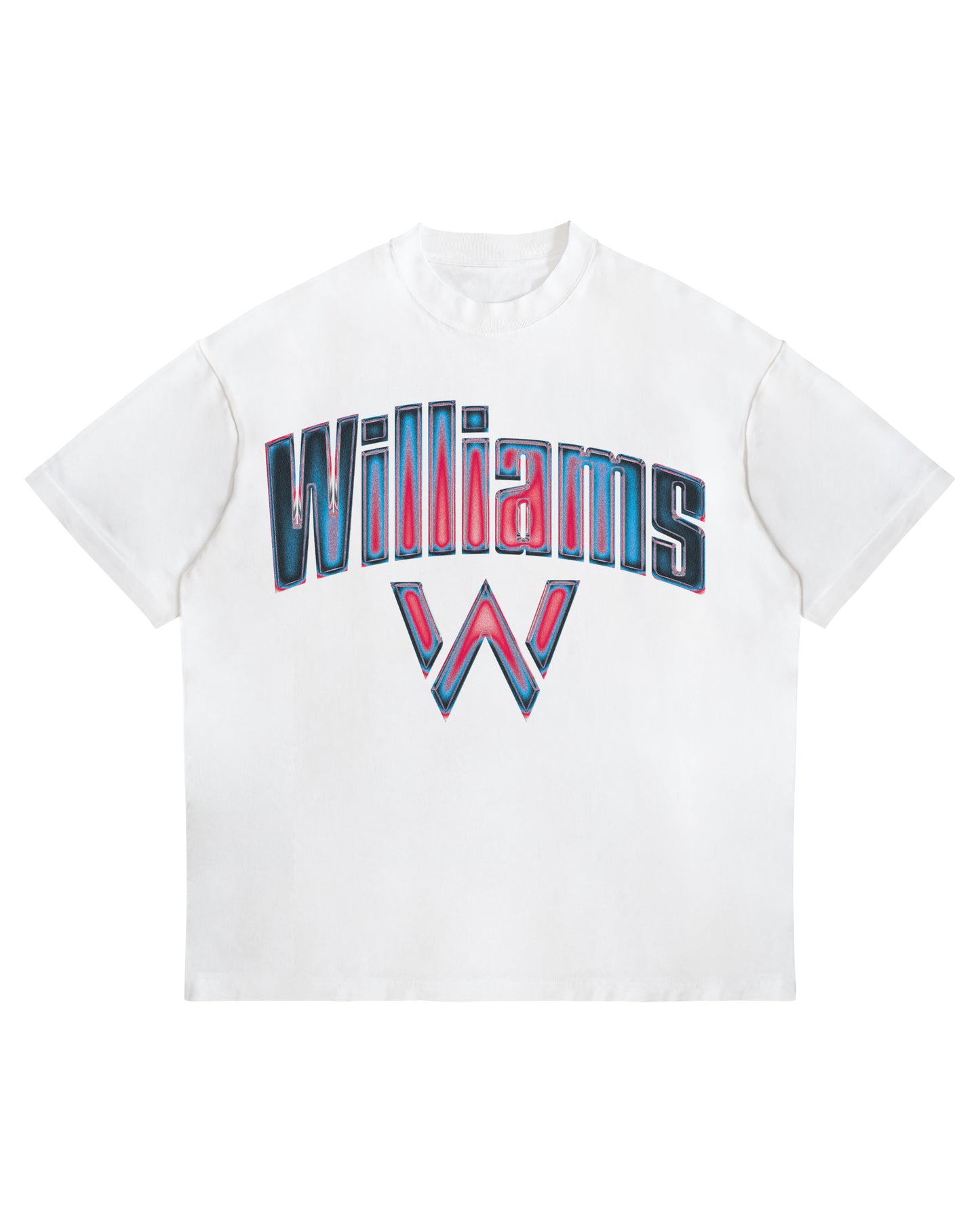 Williams Racing oversized T-shirt with chrome logo and W emblem on heavyweight white cotton.